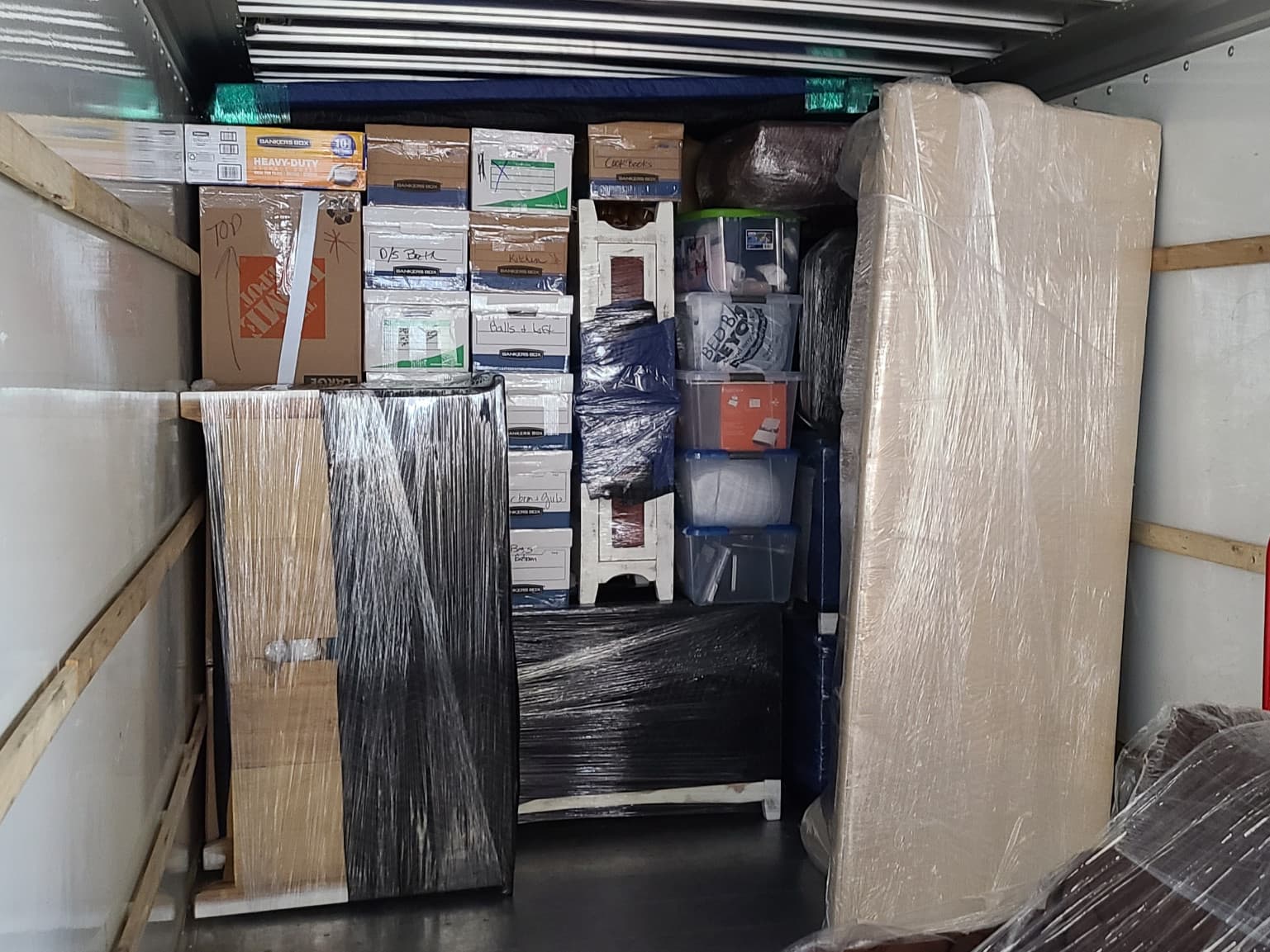 Boxes and other items safely packed for a move